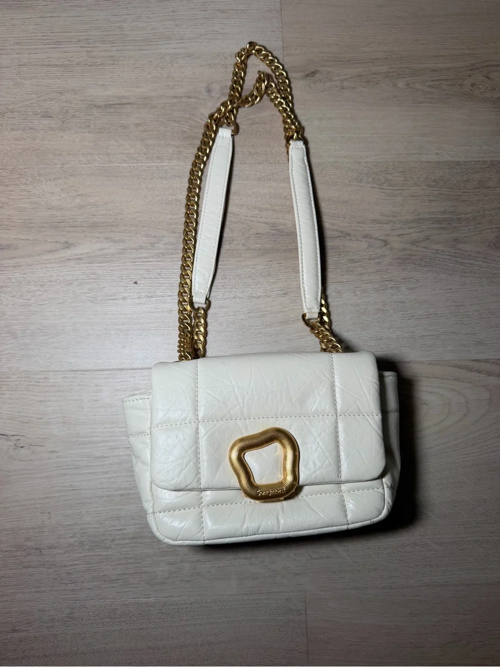 Songmont White Quilted Leather Shoulder Bag with Gold Chain and Hardware